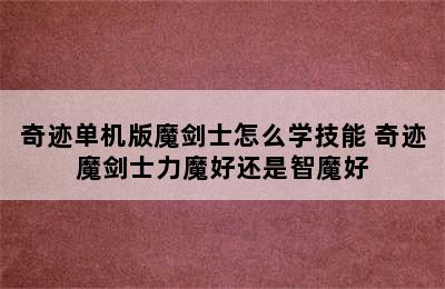 奇迹单机版魔剑士怎么学技能 奇迹魔剑士力魔好还是智魔好